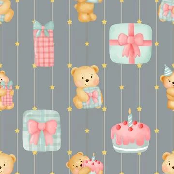 Seamless repeating pattern with cute bears Stock Illustration