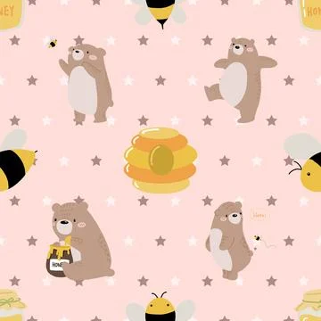 Seamless repeating pattern with cute bears Stock Illustration