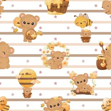 Seamless repeating pattern with cute bears Stock Illustration