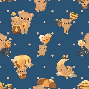 Seamless repeating pattern with cute bears Stock Illustration