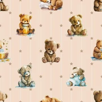 Seamless repeating pattern with cute bears Stock Illustration