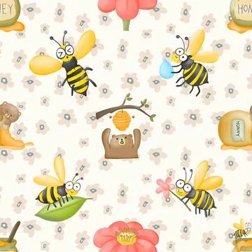 Seamless repeating pattern with cute bears Stock Illustration