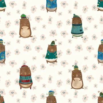 Seamless repeating pattern with cute bears Stock Illustration