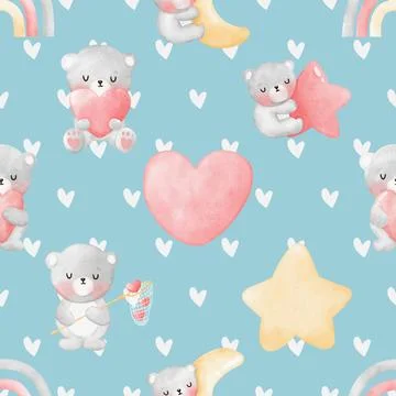 Seamless repeating pattern with cute bears Stock Illustration