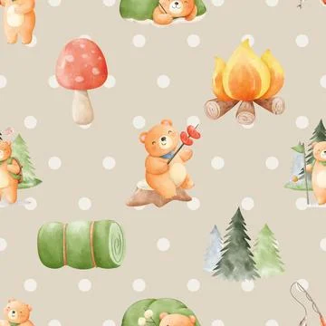 Seamless repeating pattern with cute bears Stock Illustration