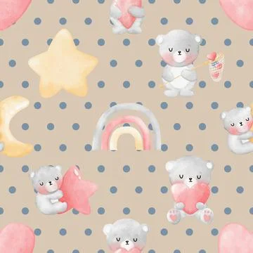 Seamless repeating pattern with cute bears Stock Illustration