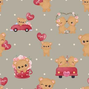 Seamless repeating pattern with cute bears Stock Illustration