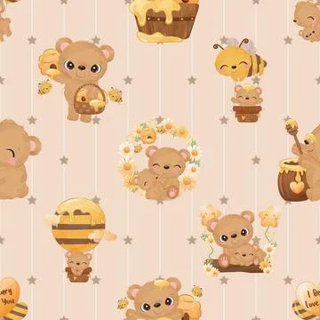 Seamless repeating pattern with cute bears Stock Illustration