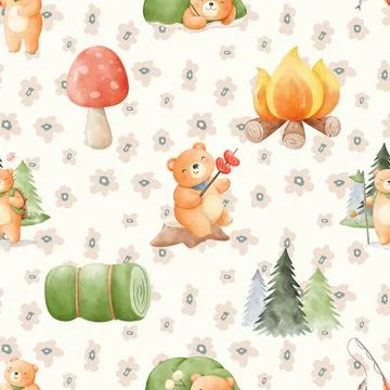 Seamless repeating pattern with cute bears Stock Illustration