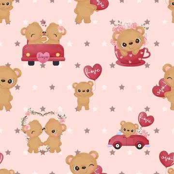 Seamless repeating pattern with cute bears Stock Illustration