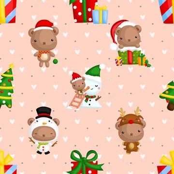 Seamless repeating pattern with cute bears Stock Illustration
