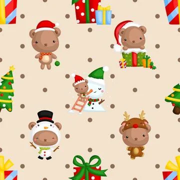 Seamless repeating pattern with cute bears Stock Illustration