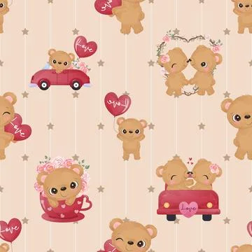 Seamless repeating pattern with cute bears Stock Illustration