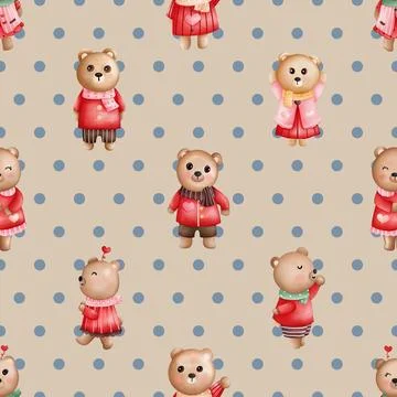 Seamless repeating pattern with cute bears Stock Illustration