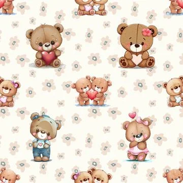 Seamless repeating pattern with cute bears Stock Illustration