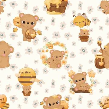 Seamless repeating pattern with cute bears Stock Illustration