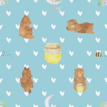 Seamless repeating pattern with cute bears Stock Illustration