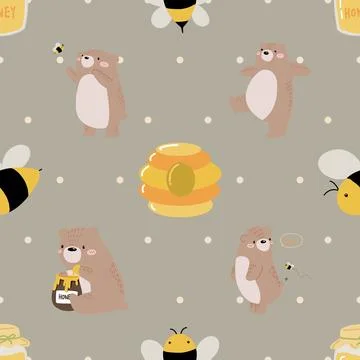 Seamless repeating pattern with cute bears Stock Illustration