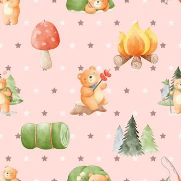 Seamless repeating pattern with cute bears Stock Illustration