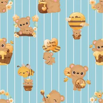 Seamless repeating pattern with cute bears Stock Illustration