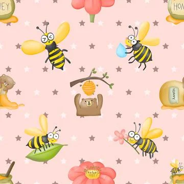 Seamless repeating pattern with cute bears Stock Illustration
