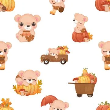 Seamless repeating pattern with cute bears Stock Illustration