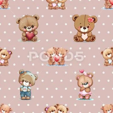 Seamless repeating pattern with cute bears Ilustraciones de archivo