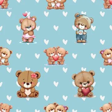 Seamless repeating pattern with cute bears Stock Illustration