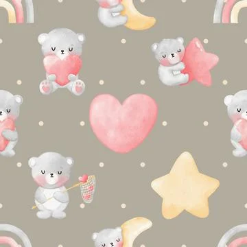 Seamless repeating pattern with cute bears Stock Illustration