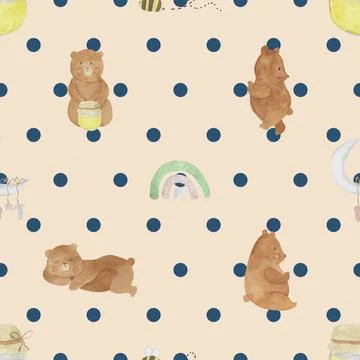 Seamless repeating pattern with cute bears Stock Illustration