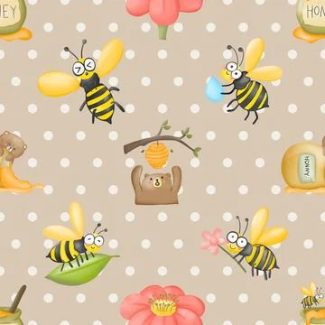 Seamless repeating pattern with cute bears Stock Illustration