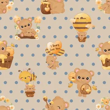 Seamless repeating pattern with cute bears Stock Illustration