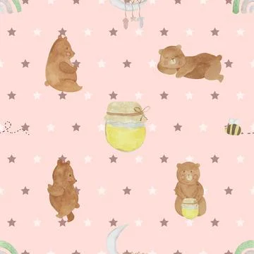 Seamless repeating pattern with cute bears Illustrazione stock