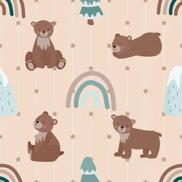 Seamless repeating pattern with cute bears Stock Illustration