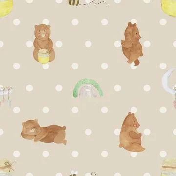 Seamless repeating pattern with cute bears Stock Illustration