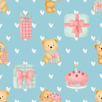 Seamless repeating pattern with cute bears Stock Illustration