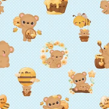Seamless repeating pattern with cute bears Stock Illustration