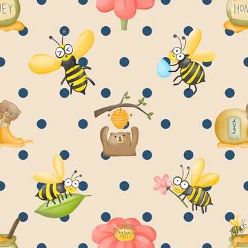 Seamless repeating pattern with cute bears Stock Illustration