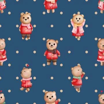 Seamless repeating pattern with cute bears Stock Illustration