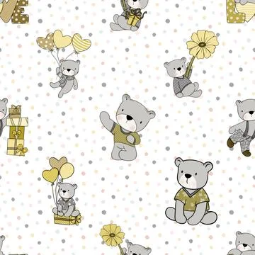 Seamless repeating pattern with cute bears 스톡 일러스트