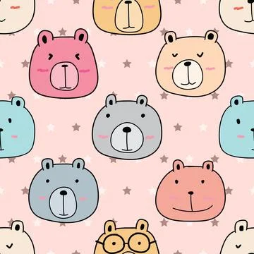 Seamless repeating pattern with cute bears Stock Illustration
