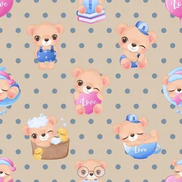 Seamless repeating pattern with cute bears Stock Illustration