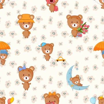 Seamless repeating pattern with cute bears Stock Illustration