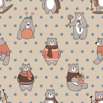 Seamless repeating pattern with cute bears Stock Illustration