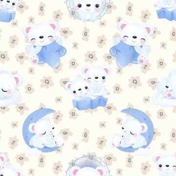 Seamless repeating pattern with cute bears Stock Illustration