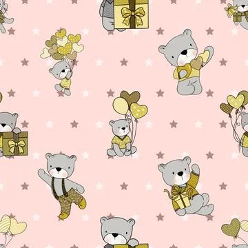 Seamless repeating pattern with cute bears Stock Illustration