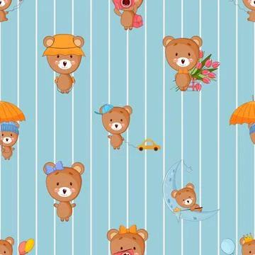 Seamless repeating pattern with cute bears Stock Illustration