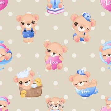 Seamless repeating pattern with cute bears Stock Illustration