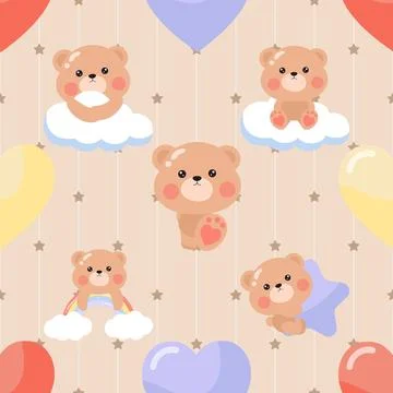 Seamless repeating pattern with cute bears Stock Illustration