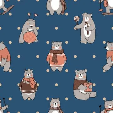 Seamless repeating pattern with cute bears Stock Illustration